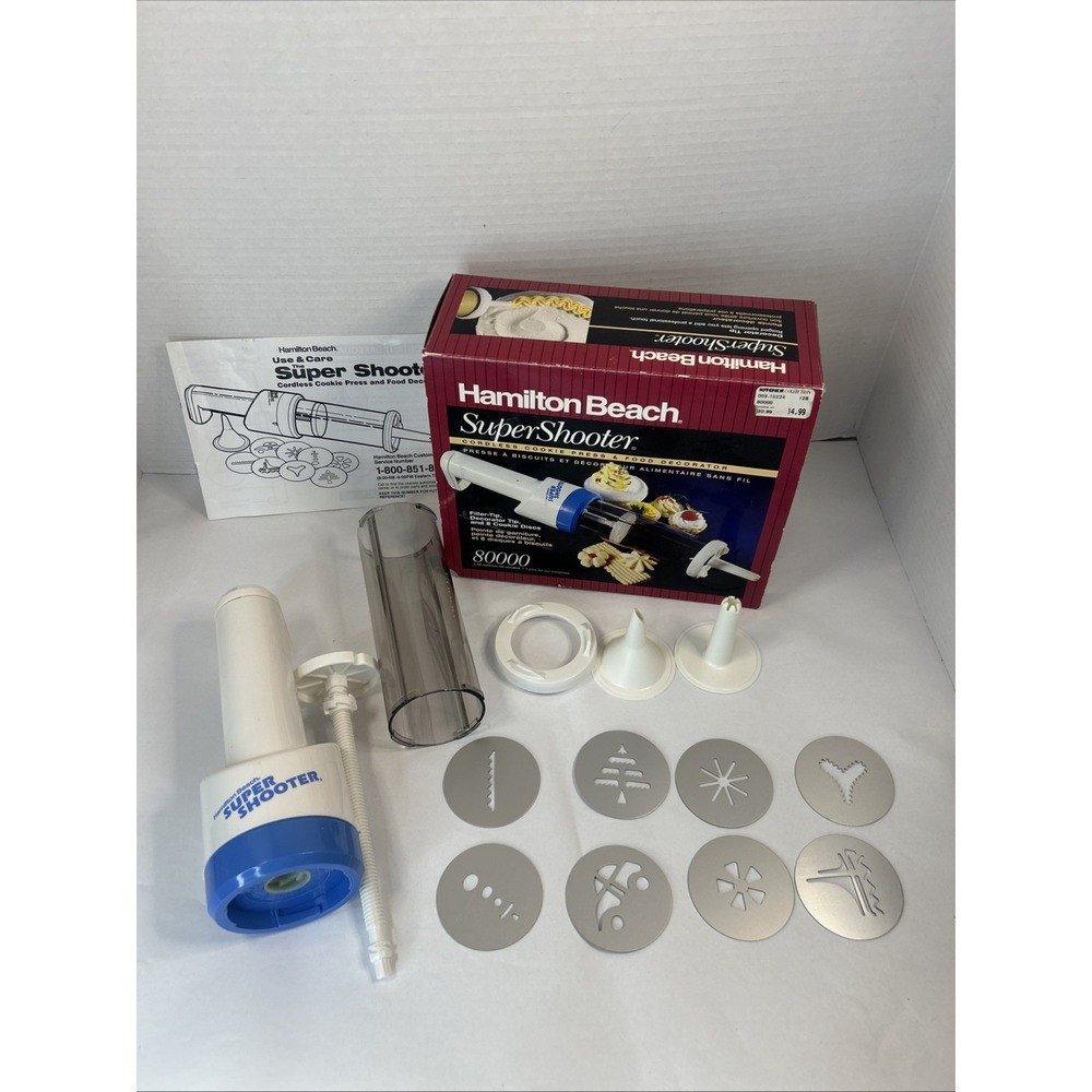 Hamilton Beach Super Shooter Cordless Cookie‎ Press & Food Decorator 8 Disc Read
